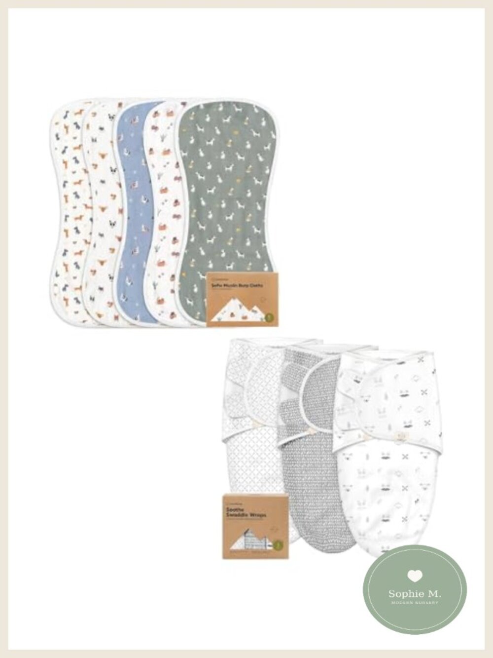 Muslin Cotton Burp Cloths 5-Pack & Swaddle Sleep Sacks 3-Pack